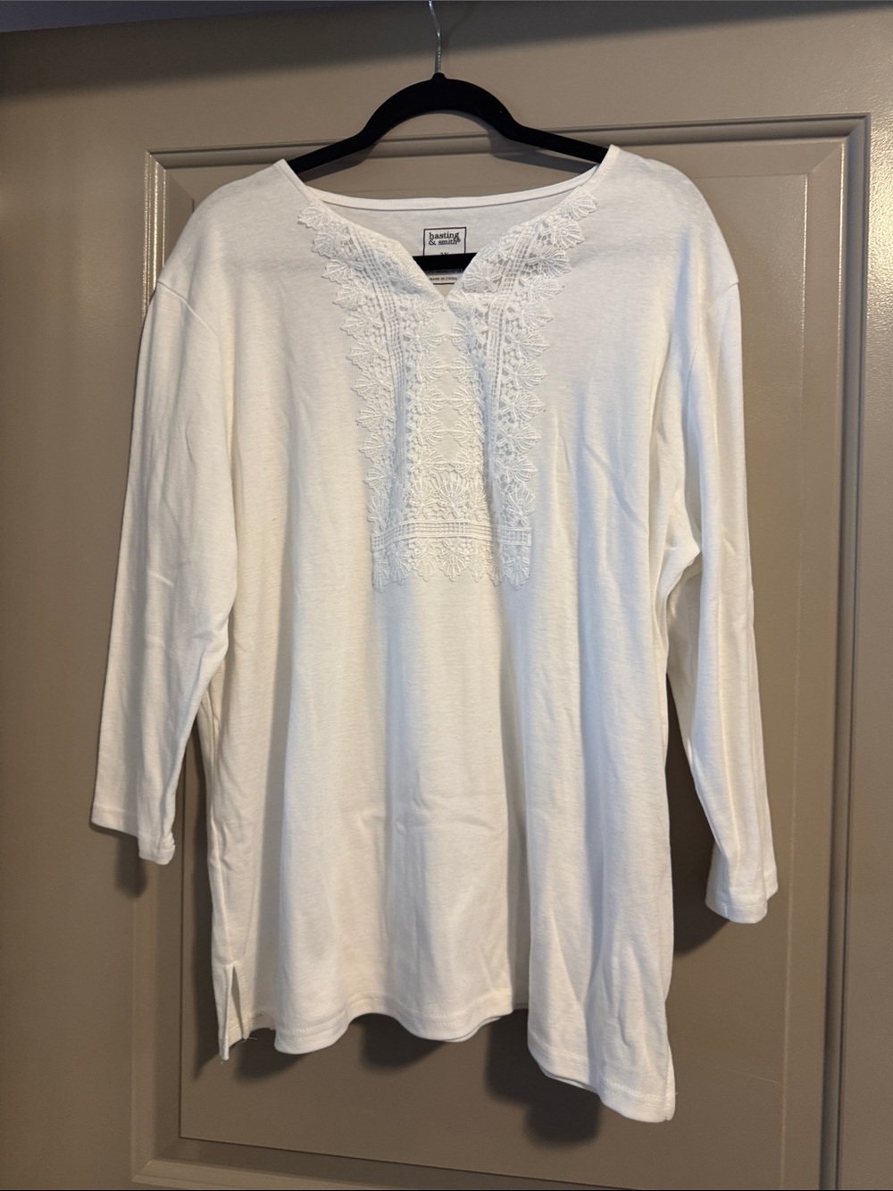 White Crochet-Trim V-Neck Tunic